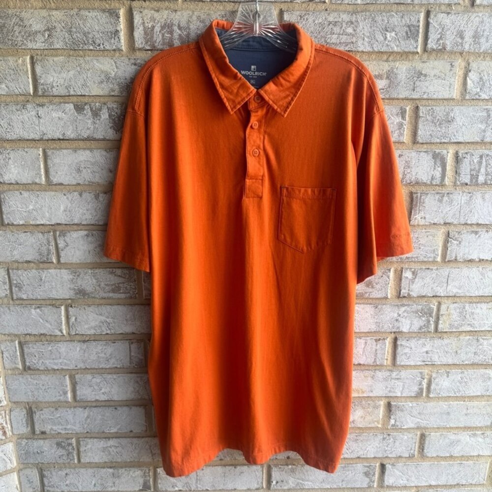 Woolrich Short Sleeve 1/4 Button Pullover Orange Polo Shirt Men's Size XL